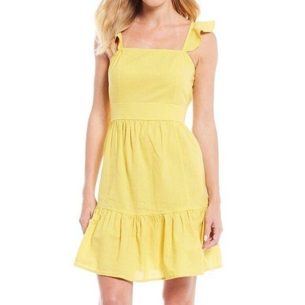 Chelsea & Violet Linen Dress Size Small Ruffle Open Back Celery Yellow New
